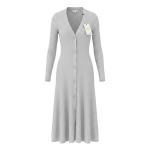 NWT Devotion by Cyrus Silver Heather Grey Ribbed Knit Button Front Midi Dress S